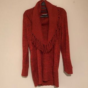 Fringe Sweater Cowl Neck Orange